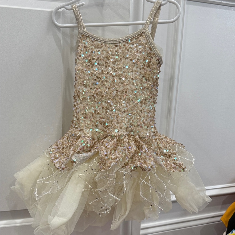 Girls Sparkle Tulle Dance Costume Dress in Cream